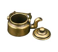 HIAKDOFT Miniature Brass Teapot Ornament Vintage Style Handheld Home Office Decor Collectible Craft Compact Decorative Figurine Gift for Dollhouse Display