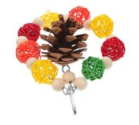 HIAKDOFT Natural Bird Chewing for Parrots and Parakeets Pine Cone and Colorful Rattan Ball Foraging Chewing Wear-resistant Bird Cage Accessory for Budgies and Macaws