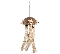 HIAKDOFT Natural Coconut Shell Bird Shredding for Cockatiels and Parrots Hanging Foraging Plaything with Tassel Edible Chew with Hook for Birdcage Physical Activity and Instinct Training
