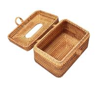 HIAKDOFT Natural Hand-woven Rattan Tissue Box Holder Decorative Napkin Dispenser for Desktop Tabletop Household Use with Smooth Finish and Sturdy Construction