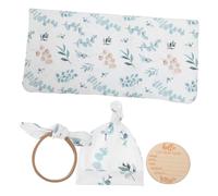 HIAKDOFT Newborn with Headband and Hat Soft Polyester Girl Wrap Eucalyptus Leaf Pattern Includes Wooden Birth Announcement Sign Breathable and Comfortable Saddle Blanket Kit