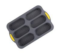 HIAKDOFT Non-Stick Silicone Hot Dog Bun Pan Cavity Loaf Mold for Oven Microwave Freezer Versatile French Bread Baguette Baking Tray for DIY Sandwiches and Rolls Easy-Clean Gray with Yellow