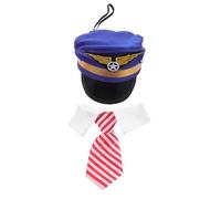 HIAKDOFT Pet Pilot Costume Accessory Set Embroidered Dog Cat Captain Hat with Necktie Soft Lightweight Flight Attendant Cosplay Kit for Halloween Christmas Parties