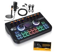 HIAKDOFT Podcast Equipment Bundle with Live Sound Card and Condenser Microphone Audio Mixer for Karaoke and Streaming Voice Changer Smooth Audio Transition User-friendly Design for Gaming