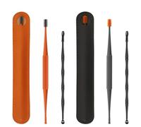 HIAKDOFT Professional Double-Ended Ear Cleaner Set Stainless Steel Spiral Ear Wax Removal Tool 2pcs Pack Deep Gray and Orange and Wax Extraction