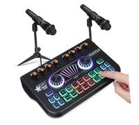 HIAKDOFT Professional Live Sound Card Audio Mixer with Dual Microphones and Voice Changer Podcast Equipment Bundle for Streaming Gaming and Home Studio Recording