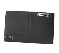 HIAKDOFT PU Leather File Folder with Stainless Steel Clip Writing Pad Pen Holder Multifunctional Document Organizer Portfolio for Office School Business Black
