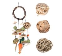 HIAKDOFT Rabbit Chew with Hanging Pendant and Natural Grass Balls for Small Pets Cage Detachable Hook for Easy Installation Suitable for Guinea Pigs Hamsters Rabbits Chinchillas and Gerbils