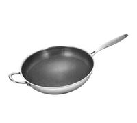 HIAKDOFT Stainless Steel Honeycomb Wok Pan Double Handles Flat Bottom Non-Stick Stir Fry Pan for Gas and Induction Stove Cooking with Even Heat Distribution and Easy Cleaning
