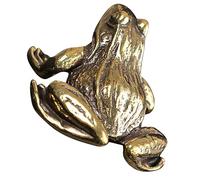HIAKDOFT Vintage Brass Frog Figurine Miniature Statue for Home Office Desk Decoration Lifelike Garden Ornament Tea Lovers
