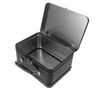 HIAKDOFT Vintage Metal Lunch Box with Handle Tinplate Storage Container with Hinged Lid and Lock Retro Keepsake Tin Box for Snacks Crafts Jewelry Pens Black