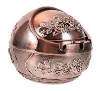 HIAKDOFT Vintage Rose Pattern Ashtray with Lid Retro Desktop Cigar Ashtray Aluminum Alloy for Home Office Indoor Use