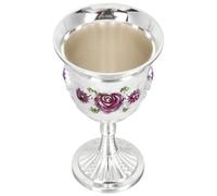 HIAKDOFT Vintage Zinc Alloy Wine Goblet Engraved Floral Pattern, Silver Purple Small Whisky Cup, High Stemmed White Wine Glass for Party and Royal Themed Celebrations