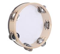 HIAKDOFT Wooden Handheld Tambourine with Double Row Metal Jingles Percussion Instrument for Rhythm Learning Music Classes Choirs and Worship Practice Easy to Play Preschool Drum for Group