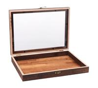 HIAKDOFT Wooden Specimen Display Box with Glass Cover, Chinese Style Butterfly Case, Dustproof Visible Rectangular Storage Box, 36.5x26x5.5cm,