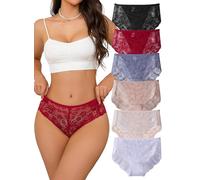 Hialegion 6 Packs of Full Coverage Lace Underwear, Medium Waist Breathable Panties for Ladies Multicolor S-4XL, 6pcs-black*1/white*1/burgundy*1/nude*1/pink*1/blue*1, 4XL Plus