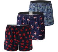 HiaLegion Men's Cotton Pyjama Bottoms Boxer Shorts Printed Loose Casual Multicolor Breathable S-XL, 3pcs-flamingo/pineapple tree/lippo, XL