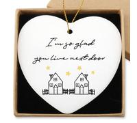 Hialektur I'm So Glad You Live Next Door Heart Hanging Ornaments Ceramic Keepsake Welcome Home Gifts Christmas Tree Decoration Multiple Occasions