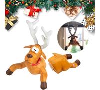 HIAME Christmas Crashing Santa & Reindeer Animated Decoration, Christmas Home Decor, Funny Window Decorations with Broken Glass Sticker & Kicking Animation, Xmas Gifts (Reindeer)