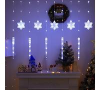 HIAME Christmas Curtain String Lights, 85 LED 3M Fairy Snowflake Icicle Lights with 8 Flashing Modes, Remote Control & Waterproof, Christmas Light Decoration for Window, Bedroom, Party, Patio (A)