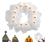 HIAME Halloween Ghost Wreath, 12 LED Light Up Ghost Wreath, Battery-Powered Halloween Decor, Spooky Indoor & Outdoor Hanging Decoration for Wall, Front Door and Window, and Party
