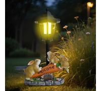HIAME Solar Rabbit Family Garden Ornaments Outdoor, Waterproof Animal Figurines with Lantern Post Light, Bunny Garden Statue for Patio Lawn yard Ornaments, Gifts for Women and Mom