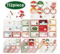 Hianjoo 112 PCS Christmas Sticker Labels, Christmas Self Adhesive Stickers Gift Name Tag Santa Snowmen Xmas Tree Reindeer Christmas Presents Labels for Festival Birthday Wedding Holiday Decoration