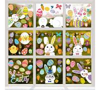 Hianjoo 130 PCS Easter Window Cling, 9 Sheets Easter Bunny Window Stickers PVC Static Stickers with Rabbit, Eggs, Carrot, Egg Basket, Flower Wreath, Flower, Butterfly for Easter Decoration