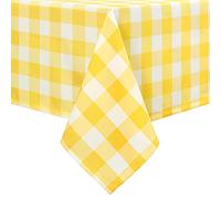 Hiasan 60 x 120 Inch Checkered Tablecloth Rectangle - Waterproof & Wrinkle Resistant Gingham Spring Table Cloth for Outdoor Picnic, Kitchen and Holiday Dinner, Yellow and White