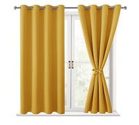 Hiasan Blackout Curtains for Bedroom, 52 x 54 Inches Long - Thermal Insulated & Light Blocking Window Curtains for Living Room, 2 Drape Panels Sewn with Tiebacks, Mustard Yellow
