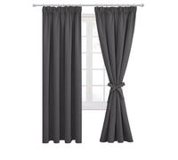 Hiasan Blackout Thermal Insulated Curtains, 46 x 72 Inch, Dark Grey | Pencil Pleat with Tiebacks, Bedroom and Living Room，Energy Saving and Noise Reducing, 2 Panels