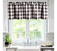 Hiasan Buffalo Plaid Kitchen Curtains Valances for Windows - Semi Sheer Checkered Rod Pocket Valance for Living Room, Farmhouse, Bedroom, 42 x 18 Inches Length, Coffee and White, 1 Panel
