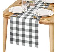 Hiasan Buffalo Plaid Table Runner, Classic Farmhouse Tabletop Collection, Waterproof Table Runner for Kitchen Dining, Banquet, Restaurant, Outdoor Use, 14W x 60L, Grey and White, 1 Piece