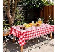 Hiasan Checked Square Tablecloth Made of Polyester, Dirt-Repellent, Water-Repellent and Wrinkle-Free Washable Tablecloth for Dining Room, Party, Garden, 140 x 200 cm, Red and White