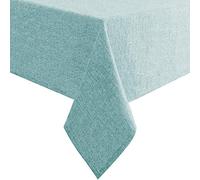Hiasan Faux Linen Rectangle Tablecloth - Wrinkle and Stain Resistant Washable Table Cloth for Kitchen Dining Room Holiday Table Cover for Party Dinner, Aqua, 60 x 84 Inch