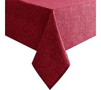 Hiasan Faux Linen Rectangle Tablecloth - Wrinkle and Stain Resistant Washable Table Cloth for Kitchen Dining Room Holiday Table Cover for Dinner, Red, 60 x 140 Inch