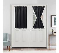 Hiasan French Door Curtains for Small Window, Rod Pocket Short Front Sidelight Curtain, 1 Panel (Black, W 24 inch x L 40 inch)