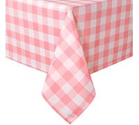Hiasan Peach Pink and White Checkered Tablecloth Rectangle - Stain Resistant, Waterproof Polyester Gingham Table Cloth for Outdoor Picnic/Holiday Dinner/Dining Hall, 60 x 140 Inch