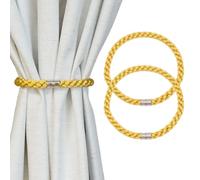 HIASTRA Magnetic Curtain Tiebacks, 2pcs Modern Handmade Rope Curtain Tie Backs Decorative Curtain Holdbacks Holders Cord for Window Sheer Drapes Indoor Outdoor, Gold