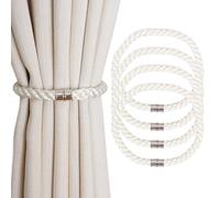 HIASTRA Magnetic Curtain Tiebacks, 4pcs Modern Handmade Rope Curtain Tie Backs Decorative Curtain Holdbacks Holders Cord for Window Sheer Drapes Indoor Outdoor, White