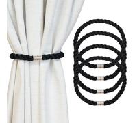 HIASTRA Magnetic Curtain Tiebacks, 4pcs Modern Handmade Rope Curtain Tie Backs Decorative Curtain Holdbacks Holders Cord for Window Sheer Drapes Indoor Outdoor, Black