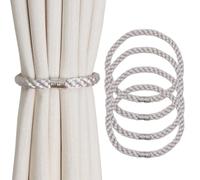 HIASTRA Magnetic Curtain Tiebacks, 4pcs Modern Handmade Rope Curtain Tie Backs Decorative Curtain Holdbacks Holders Cord for Window Sheer Drapes Indoor Outdoor, Grey