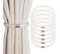 HIASTRA Magnetic Curtain Tiebacks, 6pcs Modern Handmade Rope Curtain Tie Backs Decorative Curtain Holdbacks Holders Cord for Window Sheer Drapes Indoor Outdoor, White