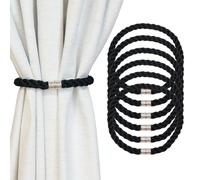 HIASTRA Magnetic Curtain Tiebacks, 6pcs Modern Handmade Rope Curtain Tie Backs Decorative Curtain Holdbacks Holders Cord for Window Sheer Drapes Indoor Outdoor, Black