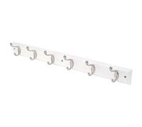 Hiatt Hardware 6 Hat and Cat Hooks - Satin Nickel on Whte - Wood Wall Rack - Hookrail - 685 x 90mm