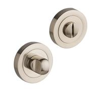 Hiatt Hardware Bathroom Toilet WC Door -Thumbturn Twist and Release Lock | Brushed satin nickel; screw on rose; zinc construction; includes fixings.