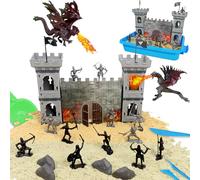 Hiawbon Medieval Castle Knight Dragon Sensory Bin, Dragon Sandbox Sand Kit Set with 2.2lb Sensory Sand, Medieval Knight Castle Model Assembly Sand Art kit for Birthday Party Gift