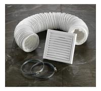 HiB Fixed Grille 3m Flexible Ducting Extractor Fan Accessory Kit with Hose Clamps | White | 100mm x 100mm x 3000mm