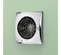 HiB Hush Wall Mounted Extractor Fan with Timer | Chrome | Plastic | 158mm x 158mm x 30mm