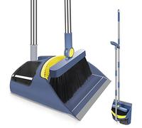 Hibaby Broom and Dustpan Set for Home with Long Handle, 55" Broom with Dustpan Combo Set, Upright and Lightweight Dust pan and Brush Combo for Kitchen Room Office Lobby Floor Cleaning